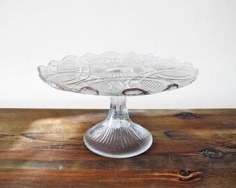 Vintage Pedestal Dessert or Cake Stand Molded Glass