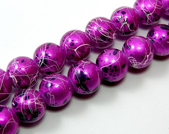 Set of 10 10 mm magenta drawbench glass beads