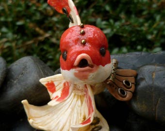 Oranda Red and White Goldfish Steampunk Myxie Pal Sculpture