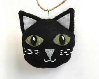 Cat Ornament, Felt Cat Ornament, Christmas Ornament, Black and White Cat Ornament, Cat Lover Gift, Hand Embroidered