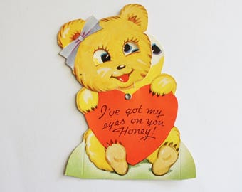 Vintage Valentines Card, Mechanical Valentine Cards, Bear, Signed,