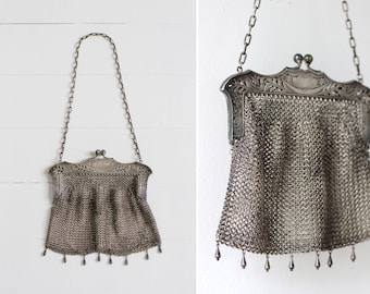 1900s antique mesh purse | art nouveau chain mail purse | victorian silver mesh purse | 1910s edwardian purse