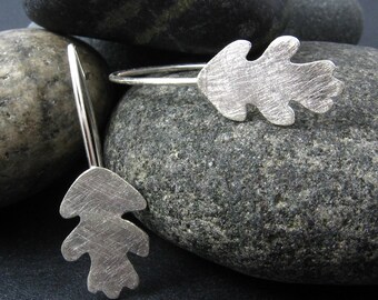Little leaf earrings. Hand-cut sterling silver oak leaf earrings.