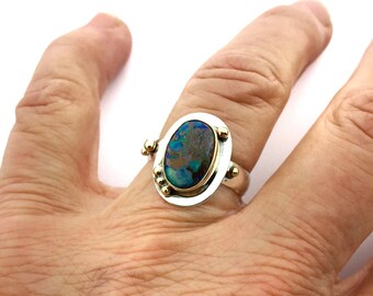 Boulder Opal Ring, Australian Opal Ring, Opal Statement Ring