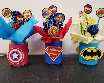 Custom Superhero Birthday Party Centerpiece (Listing for 1), Superhero Birthday Party Decorations, Comic Book Party, Comic Book Centerpiece