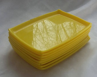 Set of Eight Yellow Snack Trays Trinket Trays