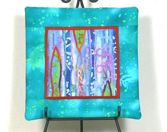 Mini Art Quilt, Fabric Collage, Quilted Wall Art, Quilted Wall Decor, Fiber Art Mini Quilt, Textile Wall Art, Framed Fabric Art