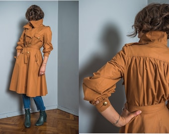 Vintage trench coat for spring | orange single breasted | princess type