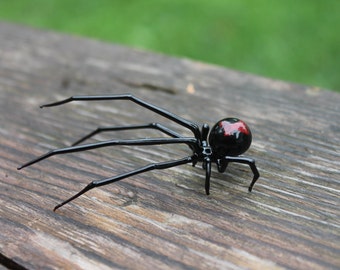Art Glass black Widow Figurine, Blown Glass Spider, , hand blown glasses, BLACK WIDOW, Spider Charms