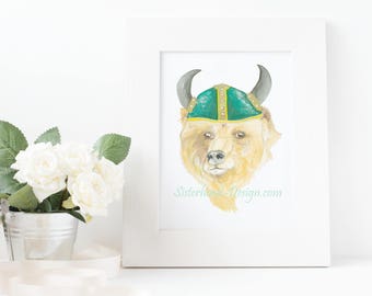 bear viking watercolour art print