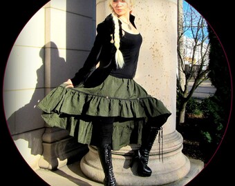 Steampunk Skirt ~ Green Stripes Pirate Fairy ~ Victorian Bustle Absinthe Costume ~ tribal belly dancers and wild wenches ~ Gypsy Skirt Garb