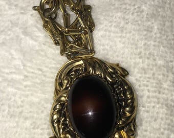 Gold Ornate Topaz Unusual Chain Necklace