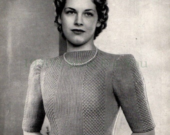 1940's Bestway 505 PDF Knitting Pattern - Jumper in Blackberry Stitch - Vintage Wartime Knitting Pattern