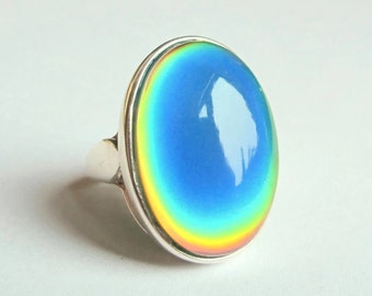 Mood Ring Sterling Silver 925 - 25x18 mm big large color changing stone