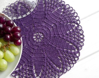 Crochet doily Purple lace doily Handmade cotton crochet doilies Purple doilies crochet Flower doily 9" crochet doily 320