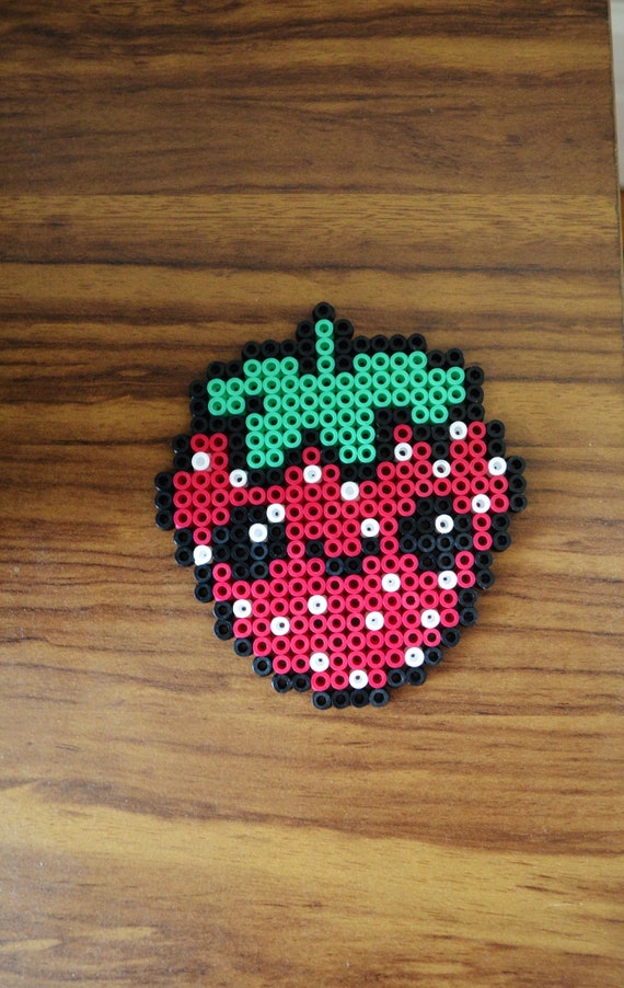 Strawberry kawaii hama beads. Cute kawaii strawberry in hama