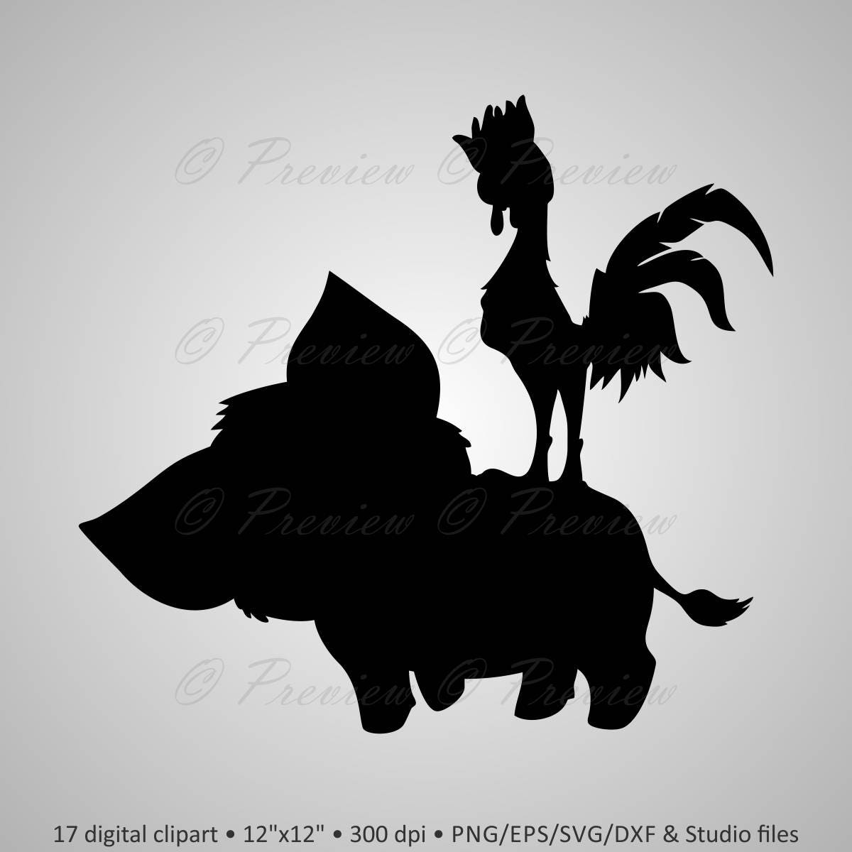 Download Buy 2 Get 1 Free! Digital Clipart Silhouettes "Moana" cartoon characters Disney, pua, rooster ...