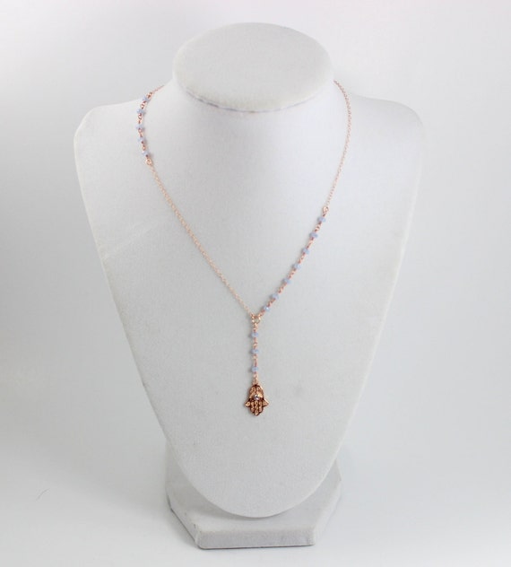 Hamsa Rosary Necklace Rose Gold Filled Y Style Womens Girls
