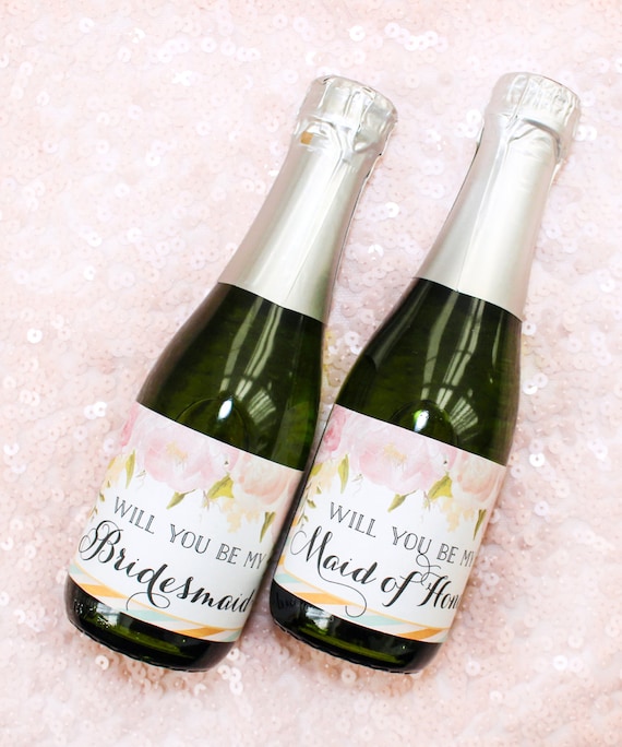 Items similar to Will You Be My Bridesmaid Mini-Champagne Bottle Labels - DIY - DIGITAL FILE ...