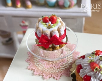 Strawberry Charlotte - French Pastry - Miniature Food in 12th Scale for Dollhouse