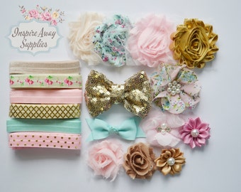 Shabby Chic headband kit , MAKE 12 DIY headbands, baby shower headband kit, DIY baby headbands, headband station