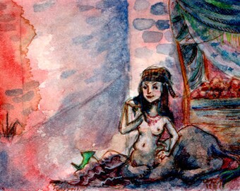 ACEO fantasy watercolor print - Sphinx on Haruspex Way
