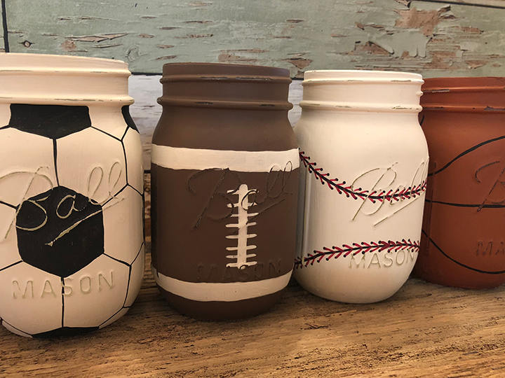 Handpainted Sports Mason Jars Football Soccer ball