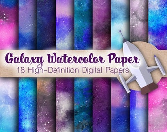 Galaxy Watercolor Paper - Paint Paper, Textured Papers, Watercolor Background, Watercolor Scrapbook, Watercolor Clip Art, Digital Papers