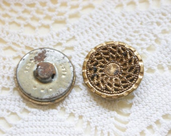 2 Antique Victorian Pierced Metal Shank Buttons 1 1/8"