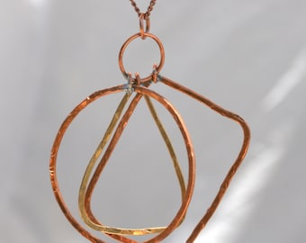 Fabulous Free form Hand Hammered Copper and Brass Pendant on Vintage Copper and Brass Chain