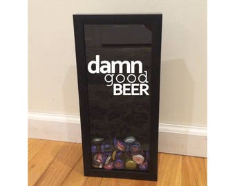 Beer Cap Shadow Box Holder - Damn Good Beer - Black Shadow Box (6" x 14") - Vinyl Decal Gifts, H