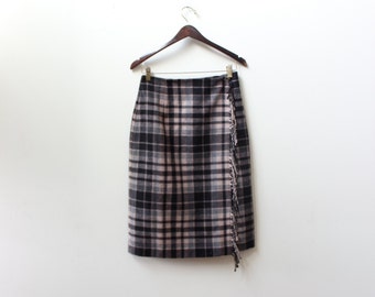 Plaid Pencil Fringe Wrap Skirt