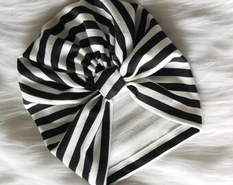 Black and White Stripe Organic Baby Turban