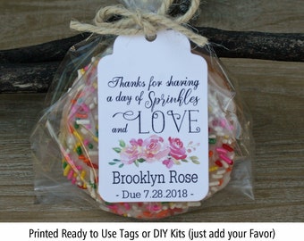 Donut Baby Shower Favor Girl | Sprinkles Baby Shower Favor | Baby Shower Favors for girl | Tags only OR DIY Bags/Tags/tie, Roses