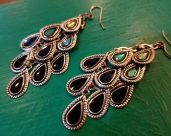 Blue green and turquoise dangle vintage earrings
