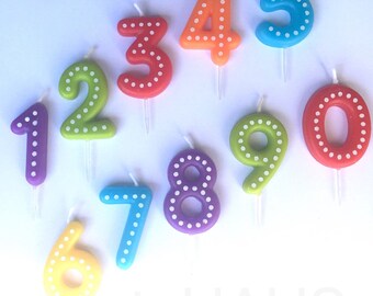 Number Birthday Candles, Numbers, Blue, Green, Ornange, Red, Yellow, First Birthday Candle, One, Candles, Boy, Girl, Birthday, Polka Dots