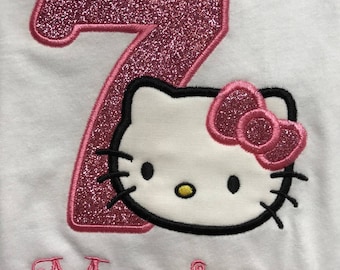 Personalized Hello Kitty Inspired Birthday Shirt for Girls! Machine Embroidered Appliqued