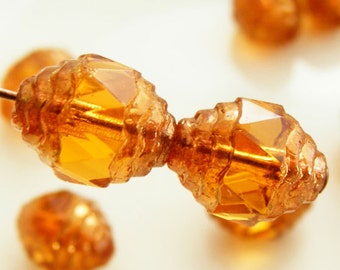 Czech Glass Cathedral Beads Wavy 10x8mm Fire Polish Topaz with Gold (Qty 6) SRB-10x8FP-CW-TOP-G