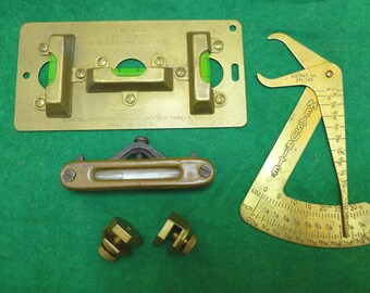 Vintage brass tools-old level caliper measuring lot-antique tools collection