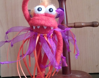 Ballerina Bug Monster, Needle Felted Wool Monster Pet, Soft Sculpture, Desk Toy