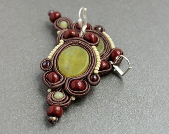 African earrings, Bead earrings, Brown jewelry earrings Olive green earrings Jade earrings Green stone Brown bohemian earrings Gypsy jewelry