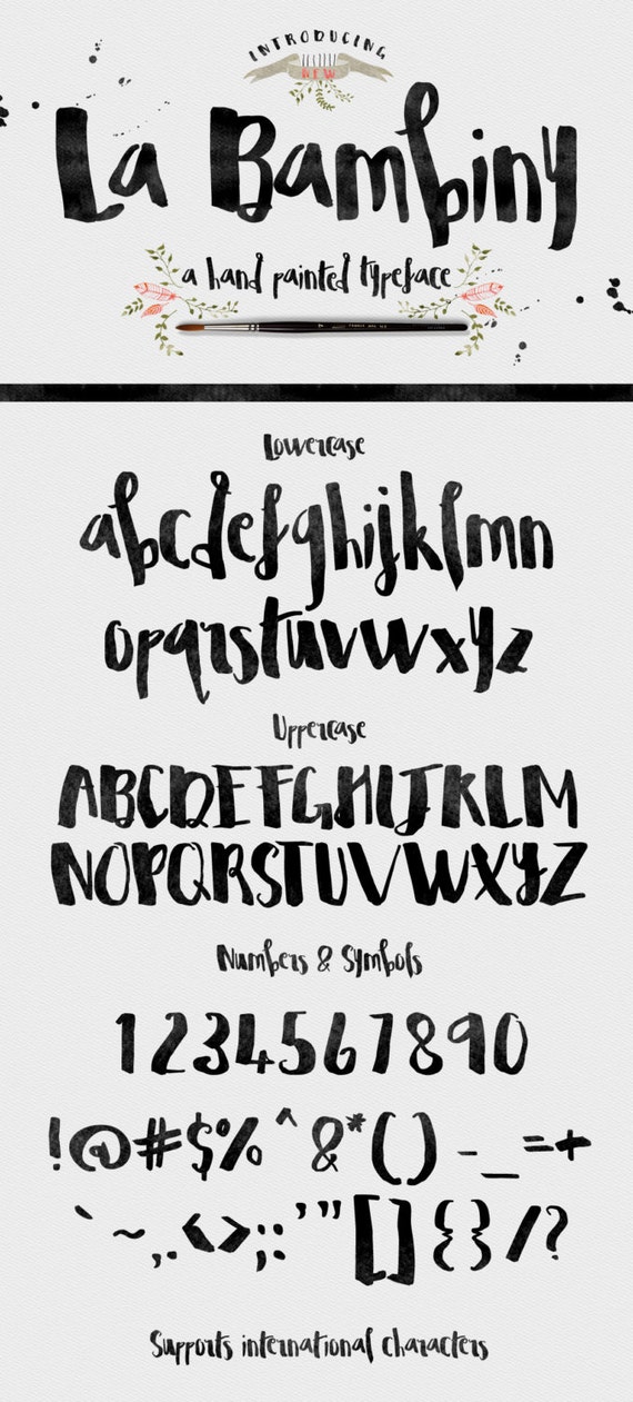 La Bambiny Typeface Font - Display Font - Hand Painted - plus extra design elements