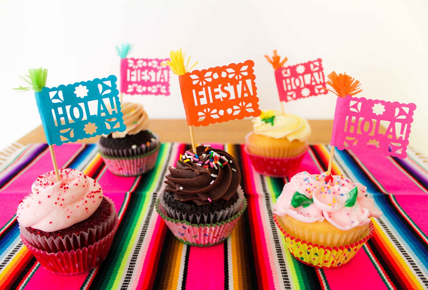 Mexican Fiesta Cupcake Toppers Cinco de Mayo Fiesta Birthday