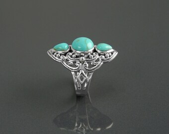 Bague Vintage En Argent Massif 925 Et Turquoise - Bijou D'artiste Unique Signé P. Jouin, Occasion Bon état