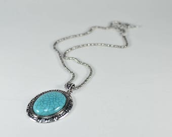 Turquoise oval pendant necklace