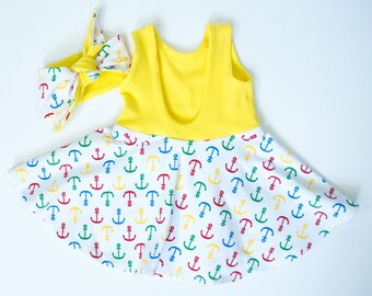 Baby girl outfit - baby dress - 0-3 dress - baby shower gift - baby dress with anchors - nautical baby dress - military baby - baby gift