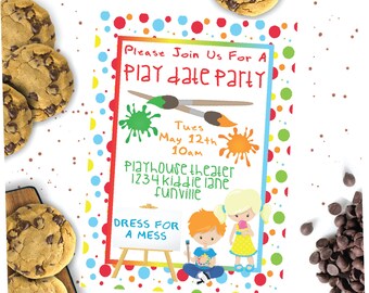Playdate Invitation,Playgroup Invitation,Art Invitation,Dress for a Mess,Playdate Party,Play Date Invitation,Personalized,Instant Download