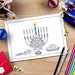 Hanukkah coloring page, jewish star menorah, hanukkah blessings, hanukkah candles coloring, jewish printable, hanukkah kids crafts, menorah