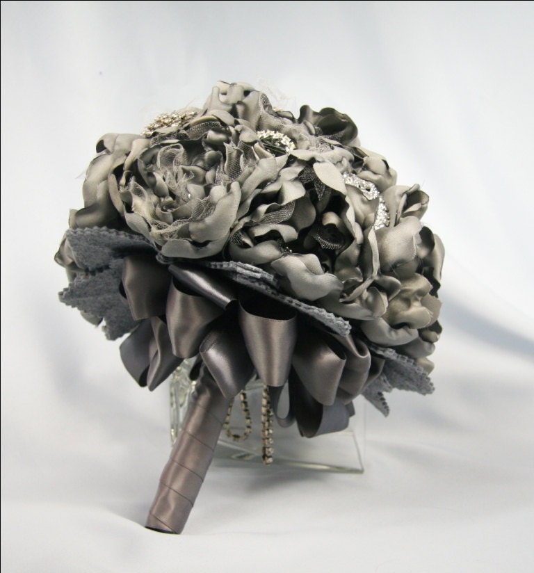 Grey Brooch Bouquet Bridal Bouquet Grey Bouquet Wedding