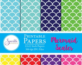 Mermaid Scales Digital Paper, Digital Scrapbook Paper, Printable Scrapbook Paper, Colorful Scrapbook Paper, Commercial Use, MultiColor Pages
